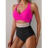 imageB2prity One Piece Swimsuit for Women Tummy Control V Neck Bathing Suit Color Block High Waisted Cutout SwimwearHot Pink and Black
