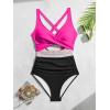 imageB2prity One Piece Swimsuit for Women Tummy Control V Neck Bathing Suit Color Block High Waisted Cutout SwimwearHot Pink and Black