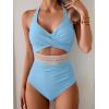 imageB2prity One Piece Swimsuit for Women Tummy Control V Neck Bathing Suit Color Block High Waisted Cutout SwimwearLight Blue