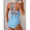 imageB2prity One Piece Swimsuit for Women Tummy Control V Neck Bathing Suit Color Block High Waisted Cutout SwimwearLight Blue