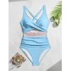 imageB2prity One Piece Swimsuit for Women Tummy Control V Neck Bathing Suit Color Block High Waisted Cutout SwimwearLight Blue