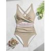 imageB2prity One Piece Swimsuit for Women Tummy Control V Neck Bathing Suit Color Block High Waisted Cutout SwimwearLight Brown