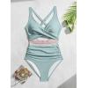imageB2prity One Piece Swimsuit for Women Tummy Control V Neck Bathing Suit Color Block High Waisted Cutout SwimwearLight Green