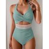 imageB2prity One Piece Swimsuit for Women Tummy Control V Neck Bathing Suit Color Block High Waisted Cutout SwimwearLight Green