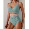 imageB2prity One Piece Swimsuit for Women Tummy Control V Neck Bathing Suit Color Block High Waisted Cutout SwimwearLight Green