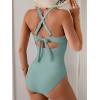 imageB2prity One Piece Swimsuit for Women Tummy Control V Neck Bathing Suit Color Block High Waisted Cutout SwimwearLight Green