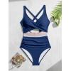 imageB2prity One Piece Swimsuit for Women Tummy Control V Neck Bathing Suit Color Block High Waisted Cutout SwimwearNavy Blue