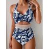imageB2prity One Piece Swimsuit for Women Tummy Control V Neck Bathing Suit Color Block High Waisted Cutout SwimwearNavy Blue Leaf