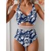 imageB2prity One Piece Swimsuit for Women Tummy Control V Neck Bathing Suit Color Block High Waisted Cutout SwimwearNavy Blue Leaf