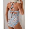 imageB2prity One Piece Swimsuit for Women Tummy Control V Neck Bathing Suit Color Block High Waisted Cutout SwimwearOrange Floral