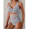 imageB2prity One Piece Swimsuit for Women Tummy Control V Neck Bathing Suit Color Block High Waisted Cutout SwimwearOrange Floral