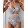 imageB2prity One Piece Swimsuit for Women Tummy Control V Neck Bathing Suit Color Block High Waisted Cutout SwimwearOrange Floral