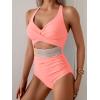 imageB2prity One Piece Swimsuit for Women Tummy Control V Neck Bathing Suit Color Block High Waisted Cutout SwimwearPink