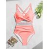 imageB2prity One Piece Swimsuit for Women Tummy Control V Neck Bathing Suit Color Block High Waisted Cutout SwimwearPink