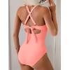 imageB2prity One Piece Swimsuit for Women Tummy Control V Neck Bathing Suit Color Block High Waisted Cutout SwimwearPink
