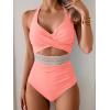 imageB2prity One Piece Swimsuit for Women Tummy Control V Neck Bathing Suit Color Block High Waisted Cutout SwimwearPink