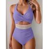 imageB2prity One Piece Swimsuit for Women Tummy Control V Neck Bathing Suit Color Block High Waisted Cutout SwimwearPurple