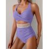 imageB2prity One Piece Swimsuit for Women Tummy Control V Neck Bathing Suit Color Block High Waisted Cutout SwimwearPurple