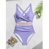 imageB2prity One Piece Swimsuit for Women Tummy Control V Neck Bathing Suit Color Block High Waisted Cutout SwimwearPurple