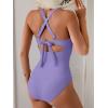 imageB2prity One Piece Swimsuit for Women Tummy Control V Neck Bathing Suit Color Block High Waisted Cutout SwimwearPurple