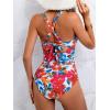 imageB2prity One Piece Swimsuit for Women Tummy Control V Neck Bathing Suit Color Block High Waisted Cutout SwimwearRed Floral