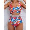 imageB2prity One Piece Swimsuit for Women Tummy Control V Neck Bathing Suit Color Block High Waisted Cutout SwimwearRed Floral