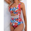 imageB2prity One Piece Swimsuit for Women Tummy Control V Neck Bathing Suit Color Block High Waisted Cutout SwimwearRed Floral