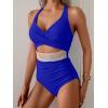 imageB2prity One Piece Swimsuit for Women Tummy Control V Neck Bathing Suit Color Block High Waisted Cutout SwimwearRoyal Blue