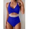 imageB2prity One Piece Swimsuit for Women Tummy Control V Neck Bathing Suit Color Block High Waisted Cutout SwimwearRoyal Blue