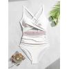 imageB2prity One Piece Swimsuit for Women Tummy Control V Neck Bathing Suit Color Block High Waisted Cutout SwimwearWhite