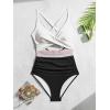 imageB2prity One Piece Swimsuit for Women Tummy Control V Neck Bathing Suit Color Block High Waisted Cutout SwimwearWhite and Black