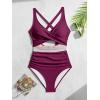 imageB2prity One Piece Swimsuit for Women Tummy Control V Neck Bathing Suit Color Block High Waisted Cutout SwimwearWine Red