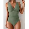 imageB2prity One Piece Swimsuit for Women Tummy Control V Neck Bathing Suit Ruched Slimming Swim Suit Push Up SwimwearArmy Green