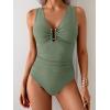 imageB2prity One Piece Swimsuit for Women Tummy Control V Neck Bathing Suit Ruched Slimming Swim Suit Push Up SwimwearArmy Green