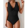 imageB2prity One Piece Swimsuit for Women Tummy Control V Neck Bathing Suit Ruched Slimming Swim Suit Push Up SwimwearBlack