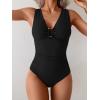 imageB2prity One Piece Swimsuit for Women Tummy Control V Neck Bathing Suit Ruched Slimming Swim Suit Push Up SwimwearBlack