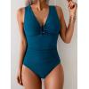 imageB2prity One Piece Swimsuit for Women Tummy Control V Neck Bathing Suit Ruched Slimming Swim Suit Push Up SwimwearBlue