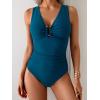 imageB2prity One Piece Swimsuit for Women Tummy Control V Neck Bathing Suit Ruched Slimming Swim Suit Push Up SwimwearBlue