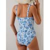 imageB2prity One Piece Swimsuit for Women Tummy Control V Neck Bathing Suit Ruched Slimming Swim Suit Push Up SwimwearBlue White Floral