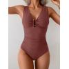 imageB2prity One Piece Swimsuit for Women Tummy Control V Neck Bathing Suit Ruched Slimming Swim Suit Push Up SwimwearBrown