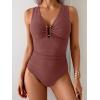 imageB2prity One Piece Swimsuit for Women Tummy Control V Neck Bathing Suit Ruched Slimming Swim Suit Push Up SwimwearBrown