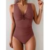 imageB2prity One Piece Swimsuit for Women Tummy Control V Neck Bathing Suit Ruched Slimming Swim Suit Push Up SwimwearBrown
