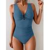 imageB2prity One Piece Swimsuit for Women Tummy Control V Neck Bathing Suit Ruched Slimming Swim Suit Push Up SwimwearGrey Blue