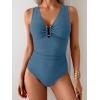 imageB2prity One Piece Swimsuit for Women Tummy Control V Neck Bathing Suit Ruched Slimming Swim Suit Push Up SwimwearGrey Blue