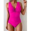 imageB2prity One Piece Swimsuit for Women Tummy Control V Neck Bathing Suit Ruched Slimming Swim Suit Push Up SwimwearHot Pink