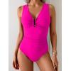 imageB2prity One Piece Swimsuit for Women Tummy Control V Neck Bathing Suit Ruched Slimming Swim Suit Push Up SwimwearHot Pink