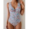 imageB2prity One Piece Swimsuit for Women Tummy Control V Neck Bathing Suit Ruched Slimming Swim Suit Push Up SwimwearOrange Floral