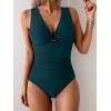 imageB2prity One Piece Swimsuit for Women Tummy Control V Neck Bathing Suit Ruched Slimming Swim Suit Push Up SwimwearPeacock Green