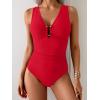 imageB2prity One Piece Swimsuit for Women Tummy Control V Neck Bathing Suit Ruched Slimming Swim Suit Push Up SwimwearRed