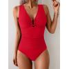 imageB2prity One Piece Swimsuit for Women Tummy Control V Neck Bathing Suit Ruched Slimming Swim Suit Push Up SwimwearRed
